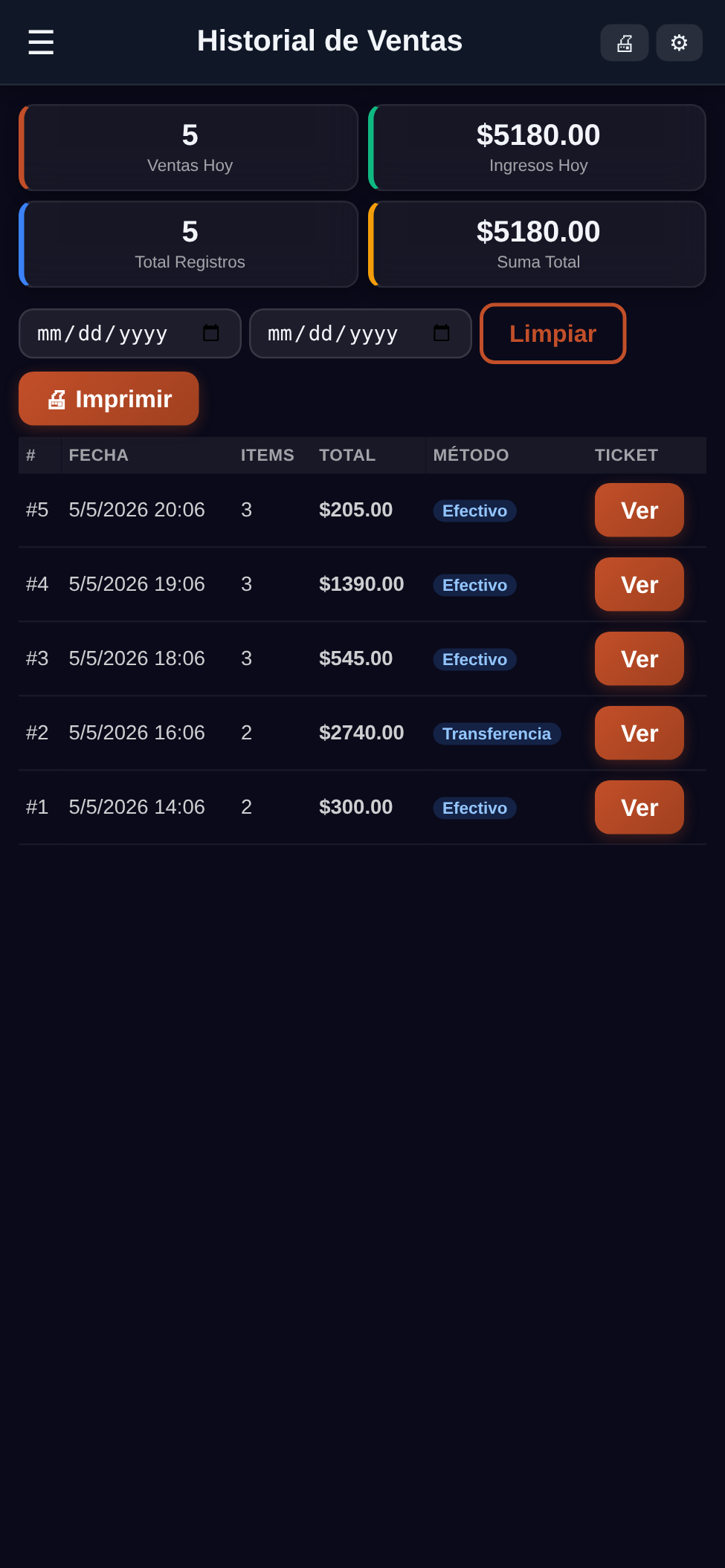 Historial de Ventas - posCUB v1.0